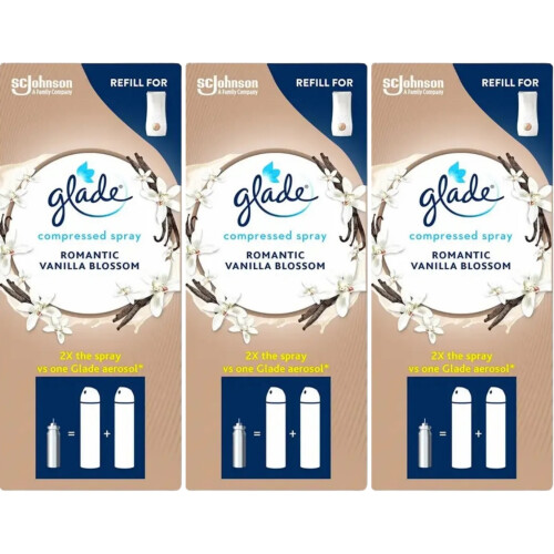 Glade 3 X Glade Compressed (Touch & Fresh) Air freshner Refill 10ml - Romantic Vanilla Blossom