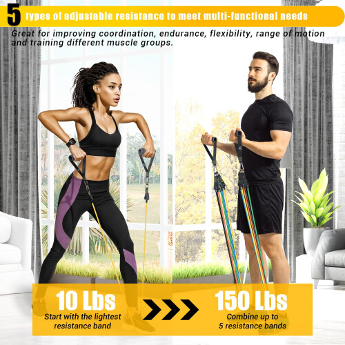 COFOF Resistance Bands Set with Handles, Exercise Bands Stackable up to 150lbs, 1