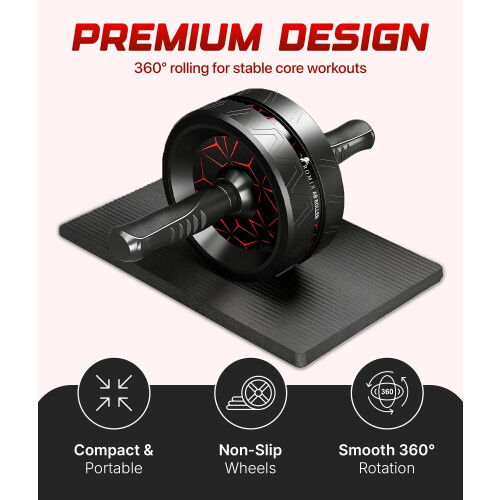 ROMIX Ab Roller Exercise Wheel with Extra Thick Non-Slip Knee Mat, 1