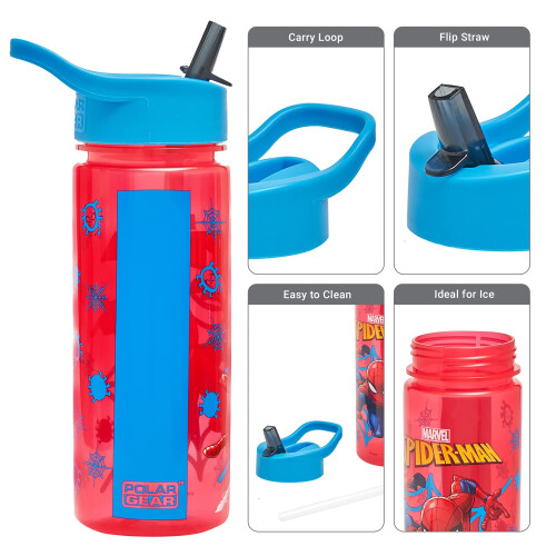 Marvel Marvel SpiderMan Personalised Sticker Water Bottle with Straw 500ml – Offic 1