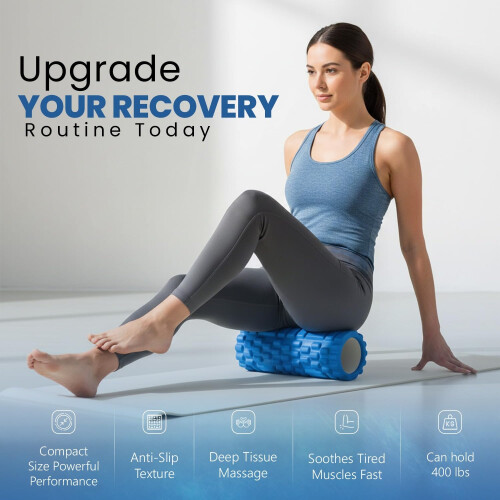 Foam Roller Blue with 3 Resistance Level Bands  Lightweight Foam Rollers fo 1