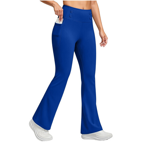 Women's fleece flared pants with pockets, hip-lifting,-Blue M