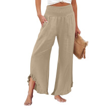 Women's linen wide-leg trousers with pleats,-Dark Brown XXXL