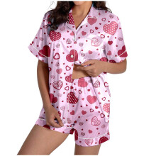 Women's Valentine's Day Pajama Set: Satin Heart-dark pink XXXL