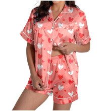 Women's Valentine's Day Pajama Set: Satin-watermelon red XL