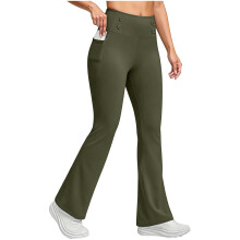 Women's fleece flared pants with pockets,-Army Green S