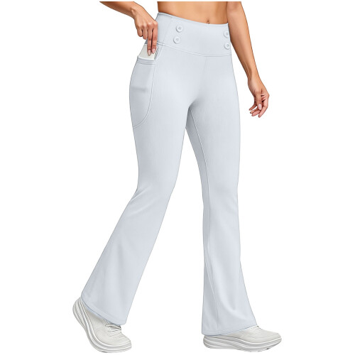 Women's fleece flared pants with pockets, hip-lifting,-White M
