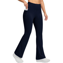 Women's fleece flared pants with pockets,-Navy Blue XXL