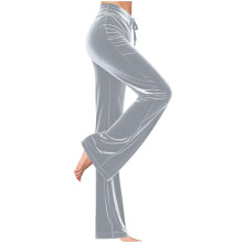 Womens Wide Leg Velure Pants Solid Color Elastic-Light Gray XL