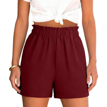 Shorts for Women Casual Elastic High Shorts Bottoms-Red S