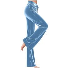 Womens Wide Leg Velure Pants Solid Color Elastic-Light Blue M