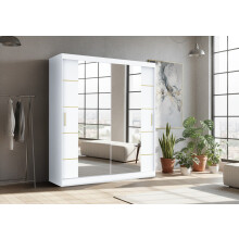 (180CM, White) DALLAS Gold Sliding Door Wardrobe with Mirror