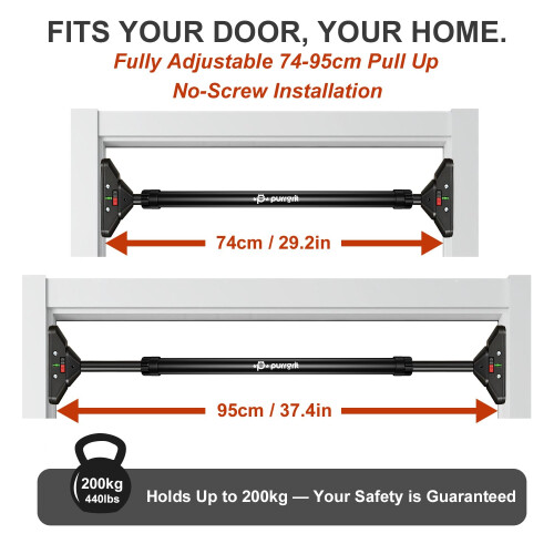 PURRGRIT Pull Up Bar for Doorway No-Screw, Adjustable Width (74-95cm), 200kg/440 2