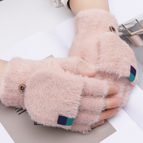 Winter Gloves With Expose Fingertips Soft Plush Half-khaki 1