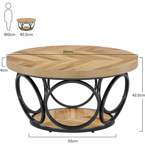 Tribesigns Tribesigns Round Coffee Table, 80 cm Wooden Table with 2-Tier Storage 1