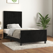 vidaXL sengestel med hovedgærde sort 90x200 cm fløjl