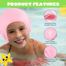 YOGINGO 2 Pack Extra Large Swimming Cap for Kids - Long Hair Kids, Girls&Boys with Curly Braids Dreadlocks Silicone 6-14, Keep Dry, Black+Pink