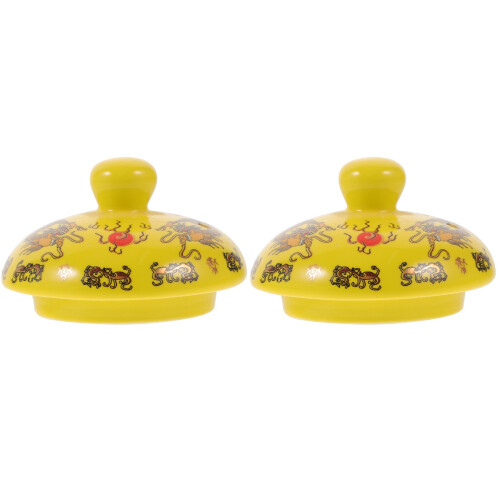 2Pcs Yellow Ceramic Tea Pot Lids Replacement for Home Kettle Cover