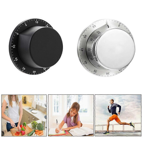 Mechanical Manual Stainless Steel Kitchen Timer with Magnetic Base, Cooking Timer, Alarm Clock, Countdown, Study, Fitness Timer Tool_Silver 1