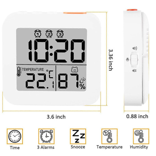 Digital Alarm Clock, Lightweight Travel Clock, Portable Clock White 1