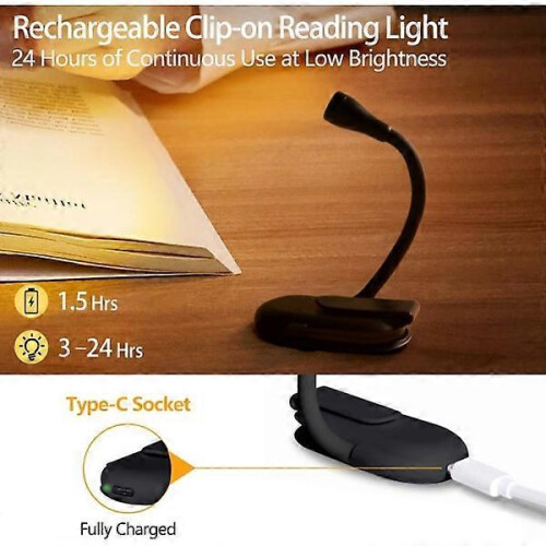 Book lamp, rechargeable clip-on reading lamp, adjustable brightness 2