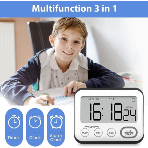 Kitchen Timer Alarm Clock Multifunctional Digital Cooking Timer With Large LCD Screen Magnetic Stopwatch Timer With Clock Alarm Clock Magnet-max 1