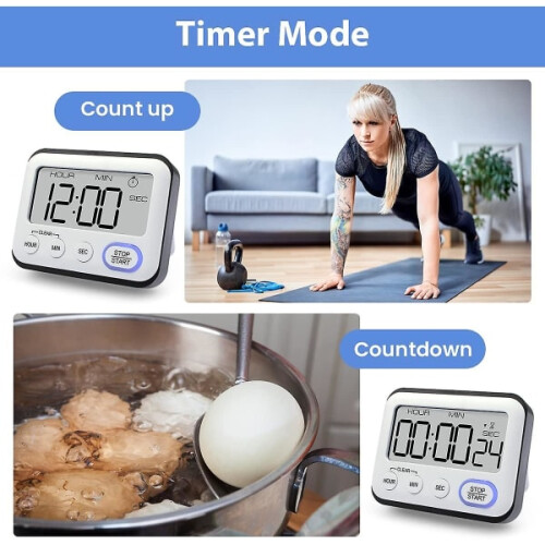Kitchen Timer Alarm Clock Multifunctional Digital Cooking Timer With Large LCD Screen Magnetic Stopwatch Timer With Clock Alarm Clock Magnet-max 2