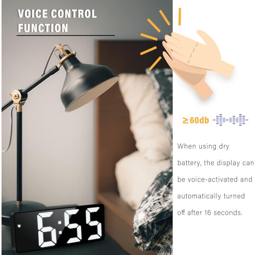 Digital alarm clock without mirror (black), 6.7 inch LED display, bedside clock 1