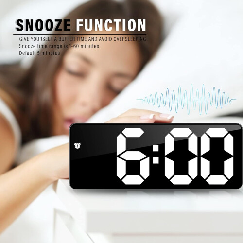 Digital alarm clock without mirror (black), 6.7 inch LED display, bedside clock 2