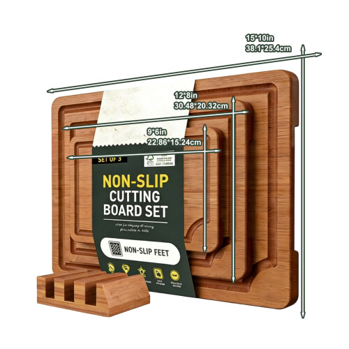 Elegant Bamboos Cutting Board Collection 3 Piece Set For 2