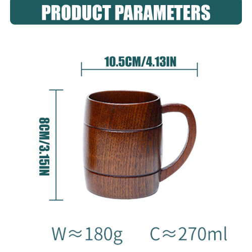 Tasse multi-usage en bois classique, capacité de 270ml, pour 2