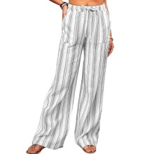 Women's casual striped pants, loose fit, wide-leg-Gray XXXL