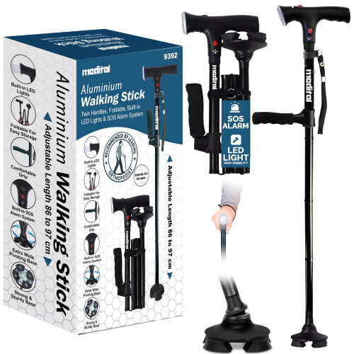 Folding Walking Stick with SOS Alarm LED Light Adjustable Aluminum Foldable Walking Stick