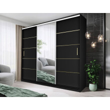 (250CM, Black) DALLAS Gold Sliding Door Wardrobe with Mirror