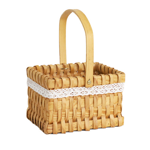 Coș de flori din lemn țesut manual cu căptușeală din plastic