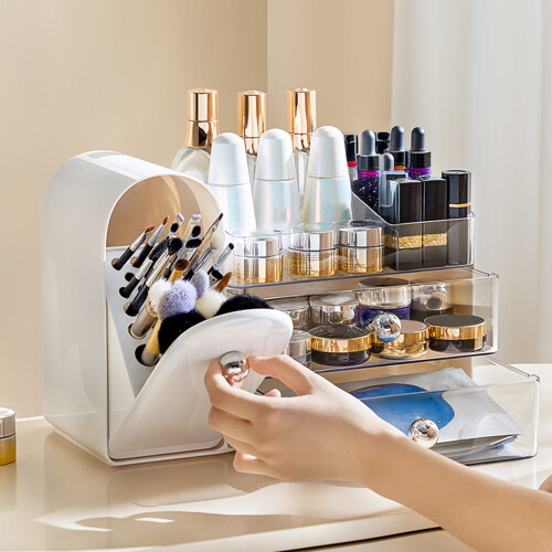 Makeup Organizers with Brushes Holder Countertop Makeup-White 2