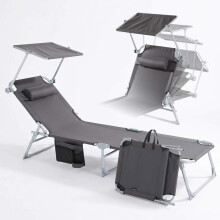 AREBOS Foldable Sun Lounger with Canopy & Headrest | 120kg | Garden Chair | Garden lounger | Camping lounger | Beach lounger|4-position adjustable