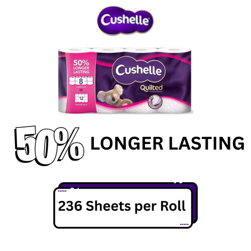 Cushelle Cushelle Quilted 3-Ply Double Size 50% Longer Soft Absorbent Rolls 32 2