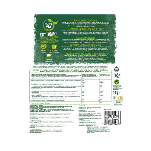 Pure Via Erythritol 1kg Zero Calorie  Keto Friendly Sugar Alternative