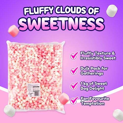 Sweetzone Mini Mallows Pink and White Halal Mini Marshmallows, Sweets 1