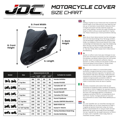 JDC Motorcycle Cover Waterproof - Black - RAIN - S Top Box 1