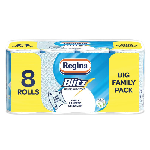Regina Regina Blitz Household Towels – 8 Triple Layered Rolls, 70 Sheets Per 1