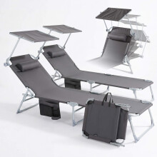 AREBOS Foldable Sun Lounger with Canopy & Headrest |2 sets | Garden Chair | Garden lounger | Camping lounger | Beach lounger|4-position adjustable