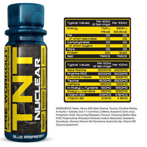 NXT Nutrition TNT Nuclear Shots - Pre Workout Drink 12 x 60ml | Blue Raspberry 1