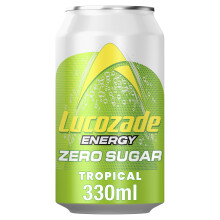 Lucozade Energy Zero Sugar Drink Tropical 330ml can Pack of 6