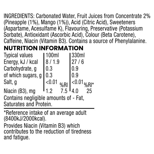 Lucozade Lucozade Energy Zero Sugar Drink Tropical 330ml can (Pack 6) 1
