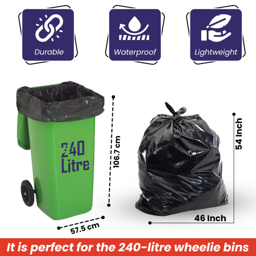 Abbey 20 Black Wheelie Bin Liners 240l Capacity 2