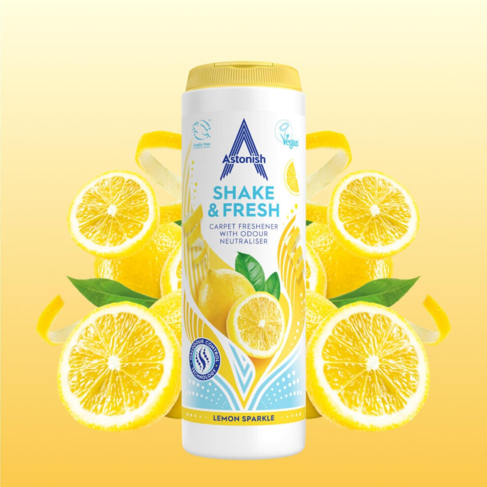 Astonish Shake Fresh Carpet Freshener Eliminates Odours Lemon Sparkle