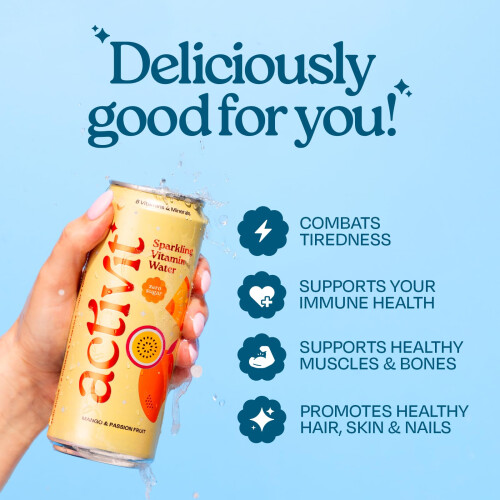 Activit Sparkling Flavoured Vitamin Water Mango Pineapple  Passionfruit Can 1