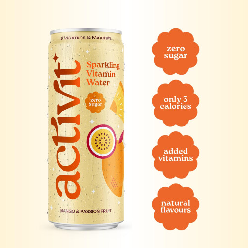 Activit Sparkling Flavoured Vitamin Water Mango Pineapple  Passionfruit Can 2
